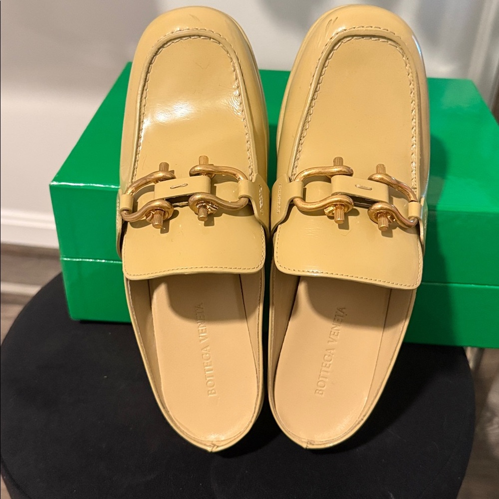 Bottega Veneta Women's Tan Loafers with Gold Accents